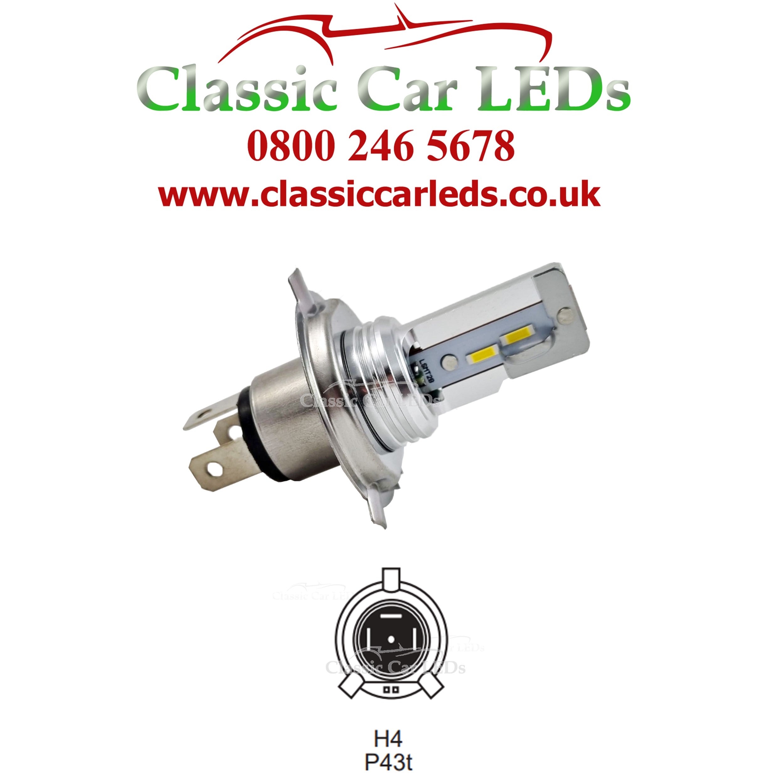 Compact Direct Fit H4 472 476 LED Hi/Lo Beam Conversion 5-15 Volts –  Classic Car LEDs Ltd