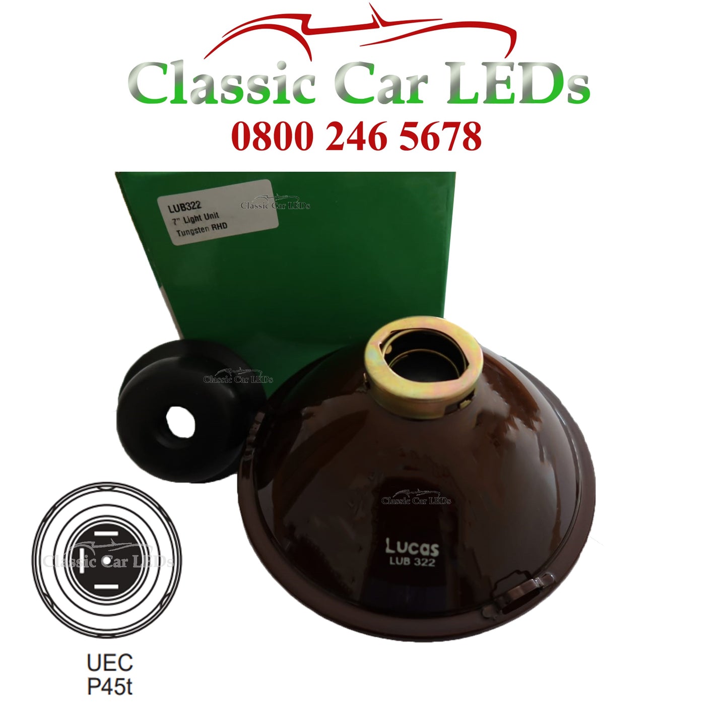 SB7002 SEALED BEAM TO LUCAS P45T LED UPGRADE KIT 410 LLB410 GLB410 BULB GLOBE