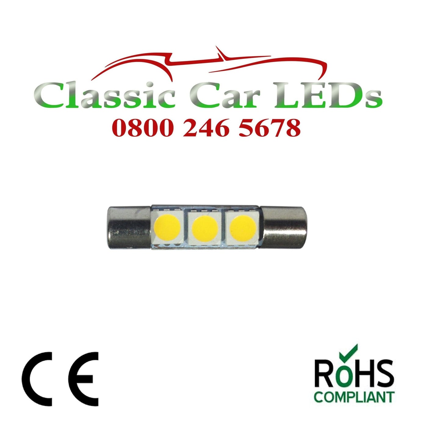 30 - 31 MM FESTOON WHITE LED BULB GLB269 C5W CLASSIC VINTAGE CAR MOTORCYCLE