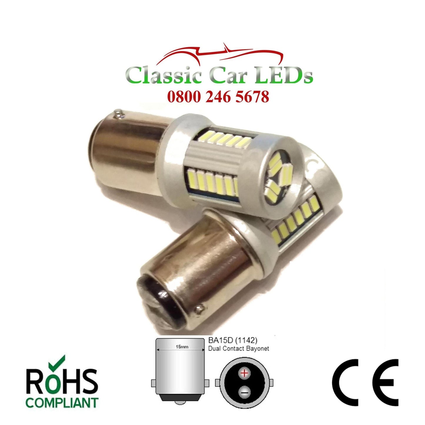 BA15D 6000K WHITE LED BULB P21W 335 1064 LEVEL PINS