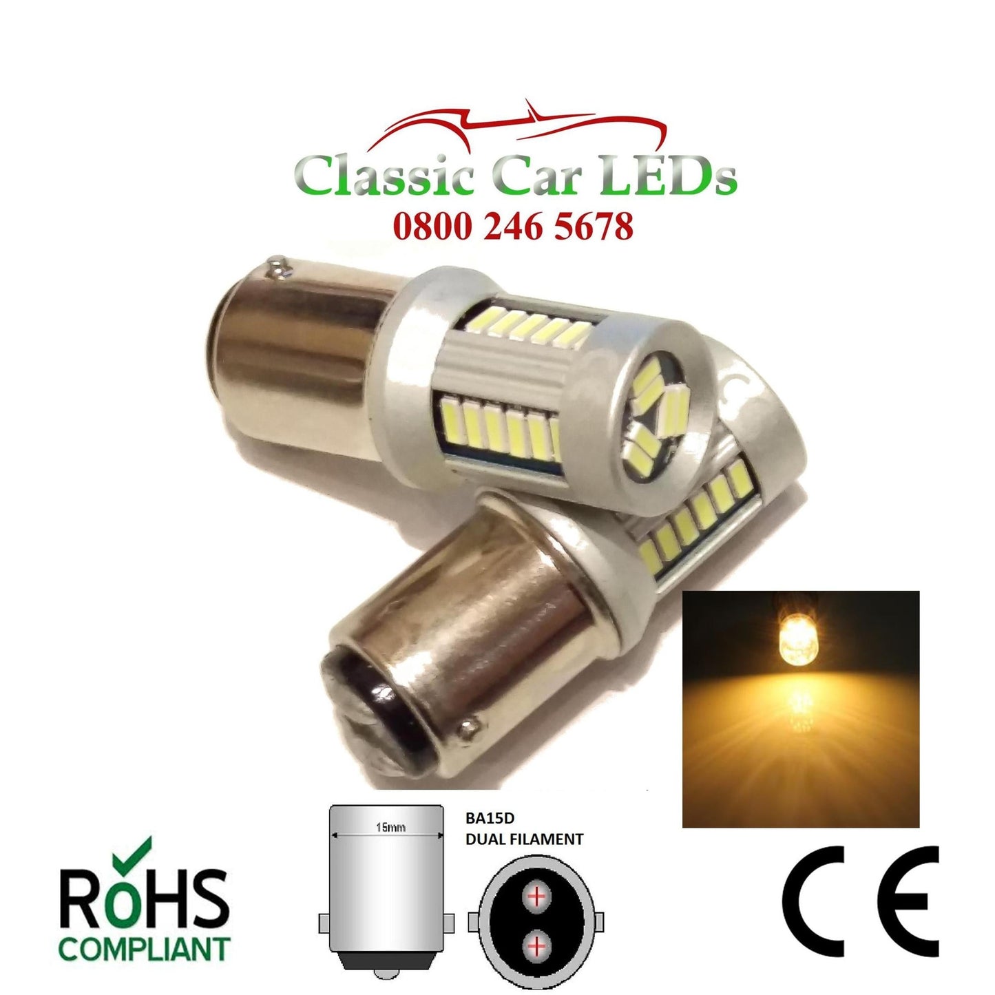 BA15D DUAL FILAMENT WARM WHITE STOP TAIL SIDELIGHT INDICATOR LED BULB P21/5W GLB381