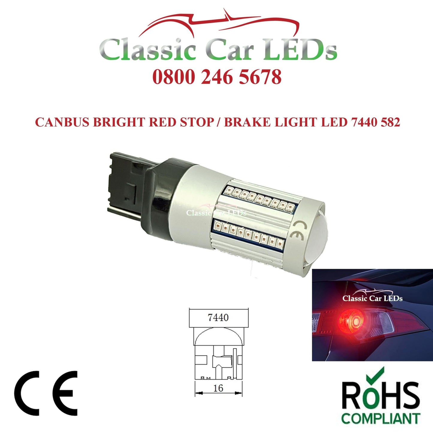 1 x Strong Canbus Stop Brake Light Red LED 7440 W21W T20 582 W3 x 16d