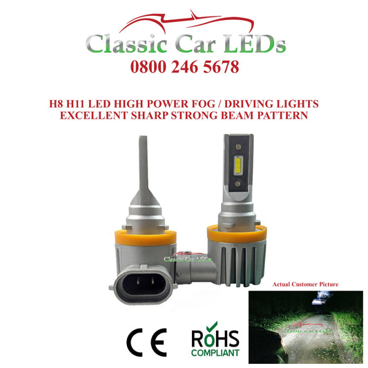 PAIR OF H8 H9 H11 LED FOG / DRIVING LIGHT UPGRADE BRIGHT WHITE PERFECT BEAM 9-32V 711 LLB711 PGJ19-2