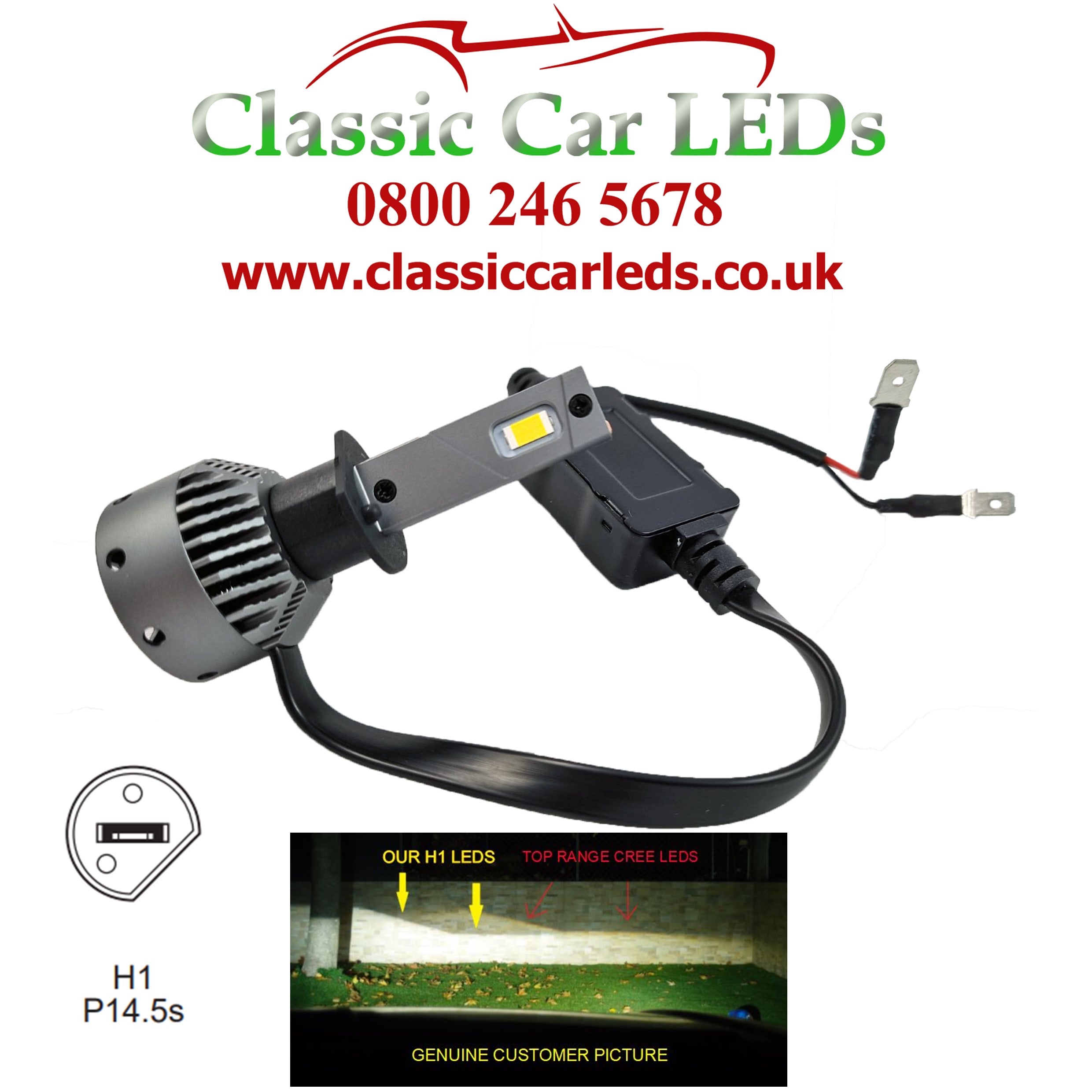 Pair of Latest LED Headlights H1 Main or Dip Beam Conversion 9-32V - 6000k  or 4000k – Classic Car LEDs Ltd