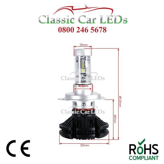 Pair of 6 VOLT LED Headlights P45T CLASSIC WARM WHITE / YELLOW Hi/Lo Beam Conversion 423