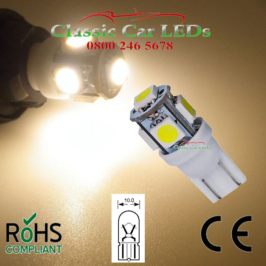 24 Volt GLB505 507 T10 W5W 5050 LED Capless Warm White Wedge Bulbs Gauge Sidelight