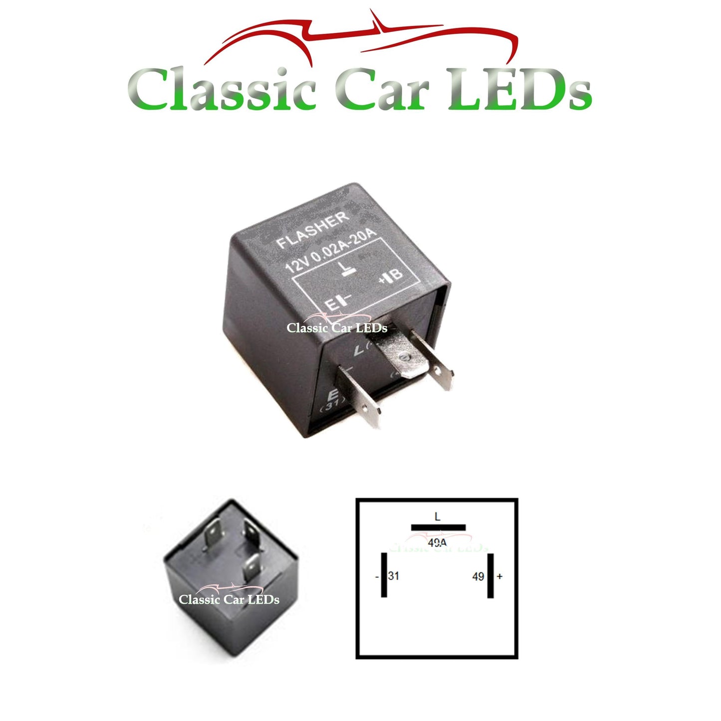 12V 4X21W 3 TERMINAL INDICATOR FLASHER TURN RELAY ELECTRONIC ALSO SUITS LEDs