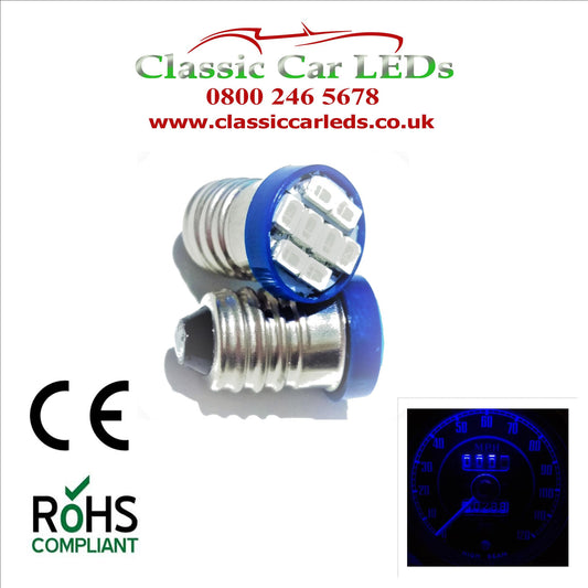 GLB987 E10MES Blue 8 SMD LED Flat Bulbs Dashboard / Gauge Lighting