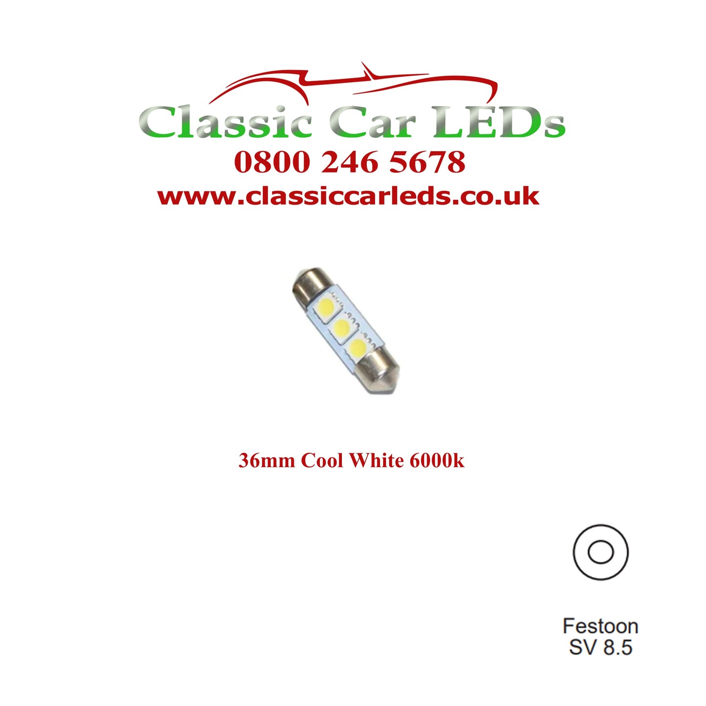 COOL WHITE INTERIOR COURTESY  / NUMBER PLATE LED BULB GLB239 C5W 35 - 37 MM 12 VOLT FESTOON