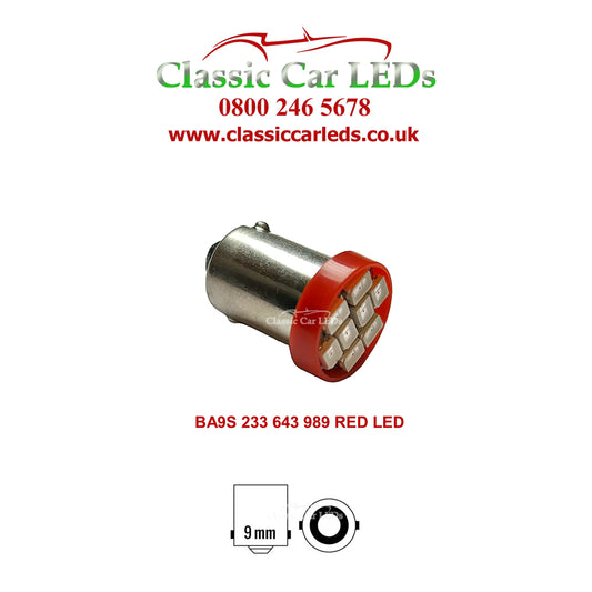 BA9S RED 56 LUMEN 8 SMD LED POSITION DOME CIGAR LIGHTER BULB 989 233 643