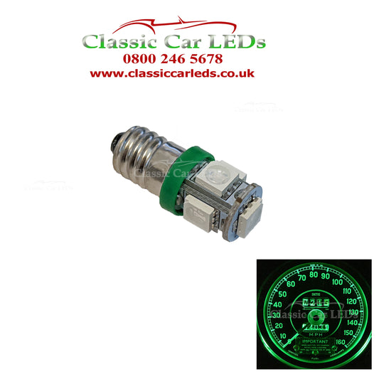 GLB987 E10MES Green 5 SMD LED Bulb Dashboard / Gauge Lighting