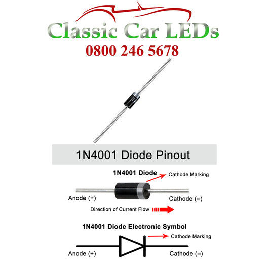 1N4001 Rectifier Diode 1A - Blocking diode - stops reverse current