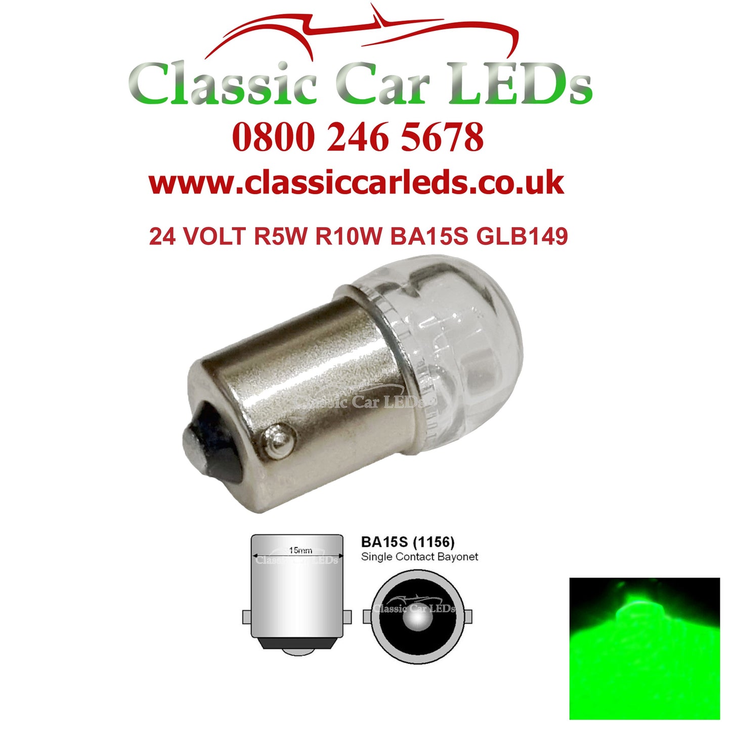 24 VOLT LED BULB GLB149 BA15S 5W NO POLARITY - VARIOUS COLOURS