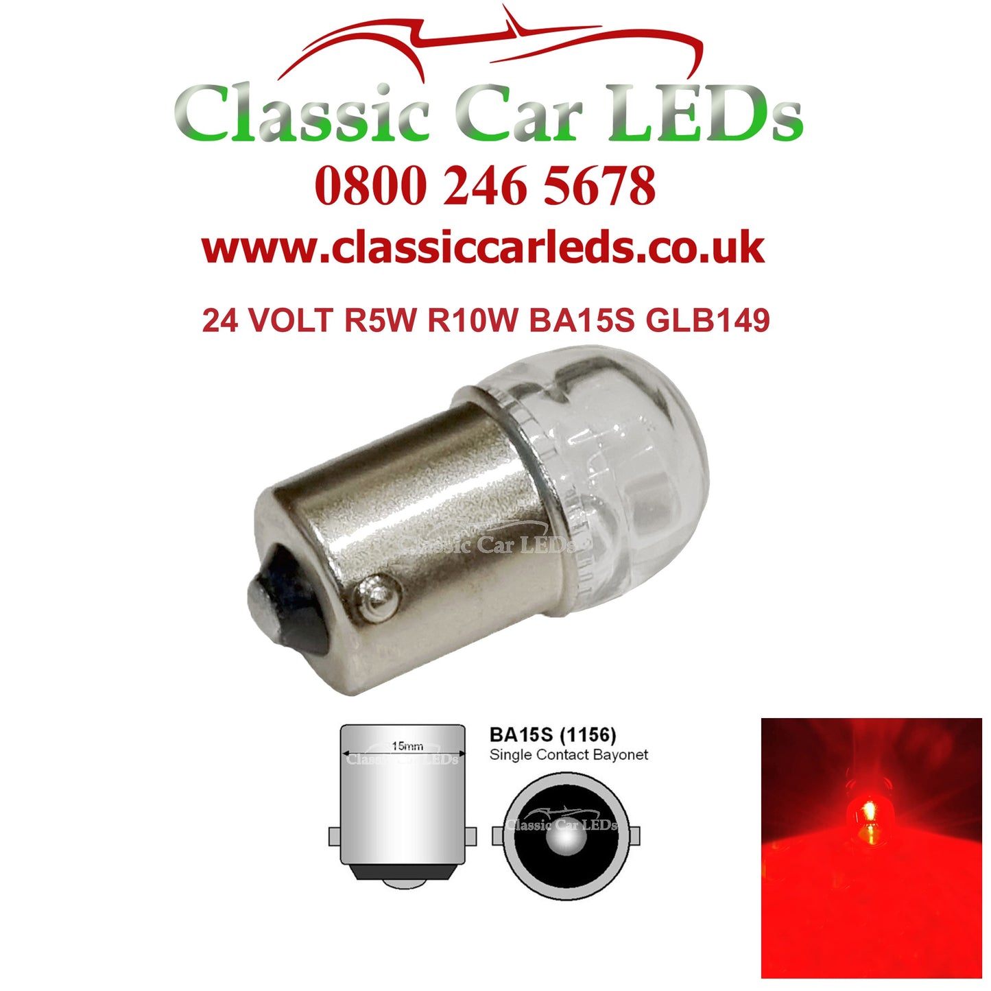 24 VOLT LED BULB GLB149 BA15S 5W NO POLARITY - VARIOUS COLOURS