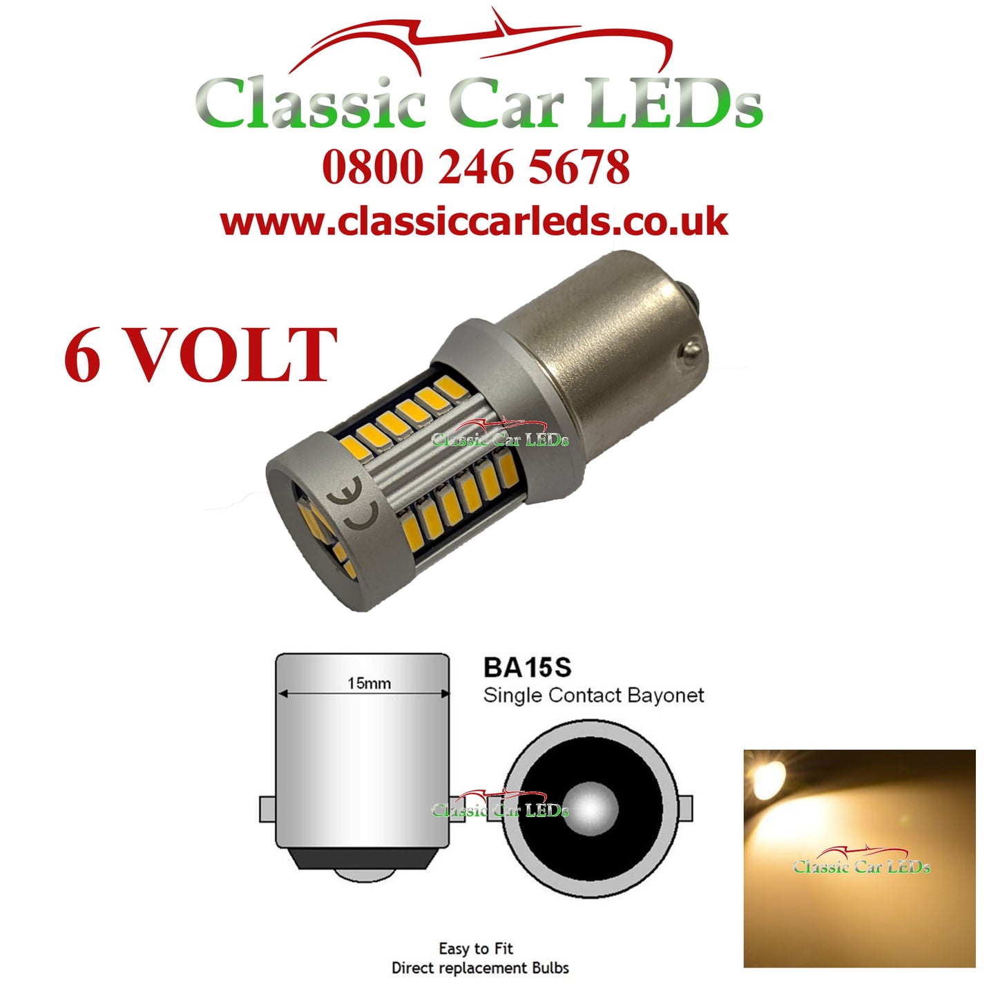 6 VOLT BA15S WARM WHITE LED TAIL REAR LIGHT GLB205 1156 R5W R10W DC