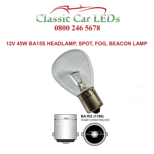 12v BA15S 45w SBC Headlamp, Spotlight, Foglamp, Beacon bulb. 7569, 12241, 10026, 391