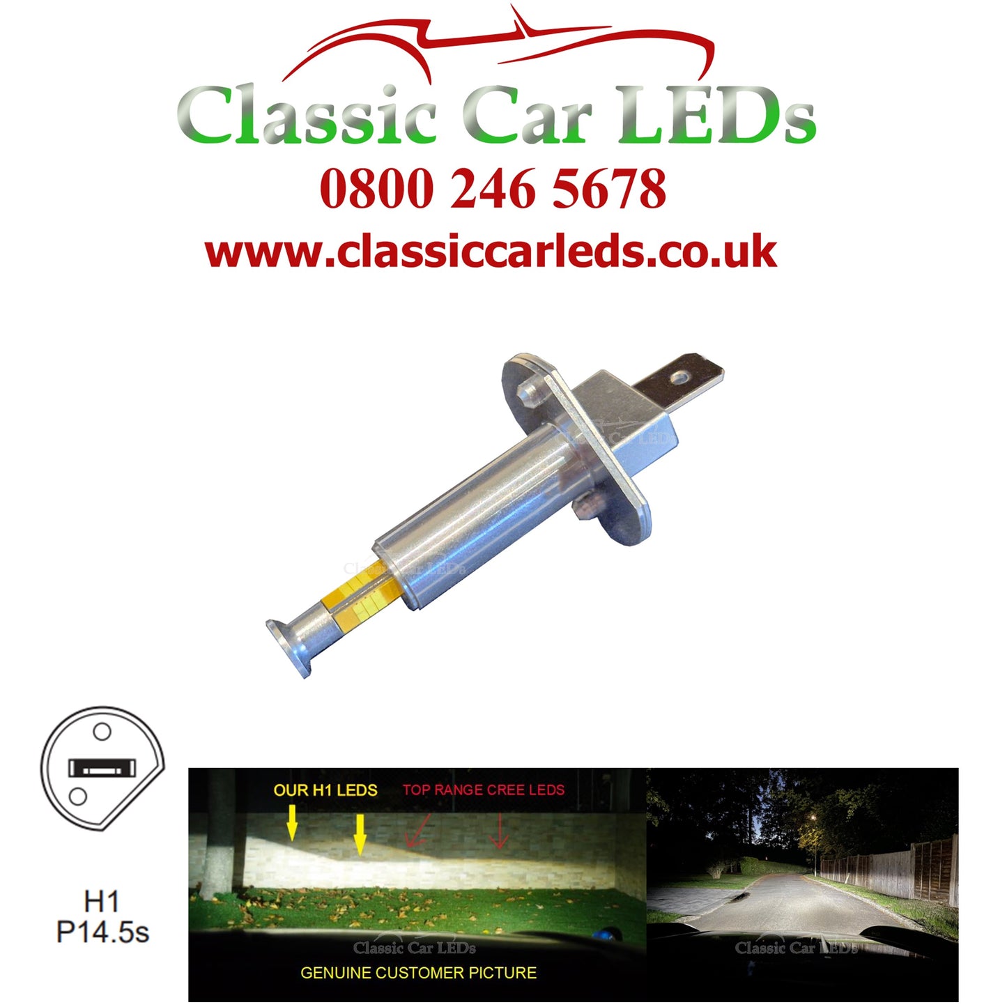 Pair of Direct Fit LED Headlights H1 Main or Dip Beam Conversion