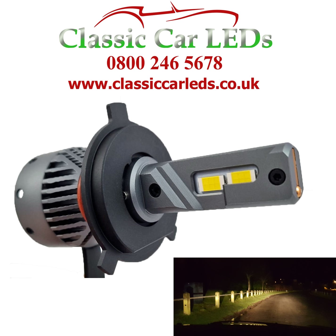 Pair of Warm White LED Headlights H4 Hi/Lo Beam Conversion 9-32V Excel ...