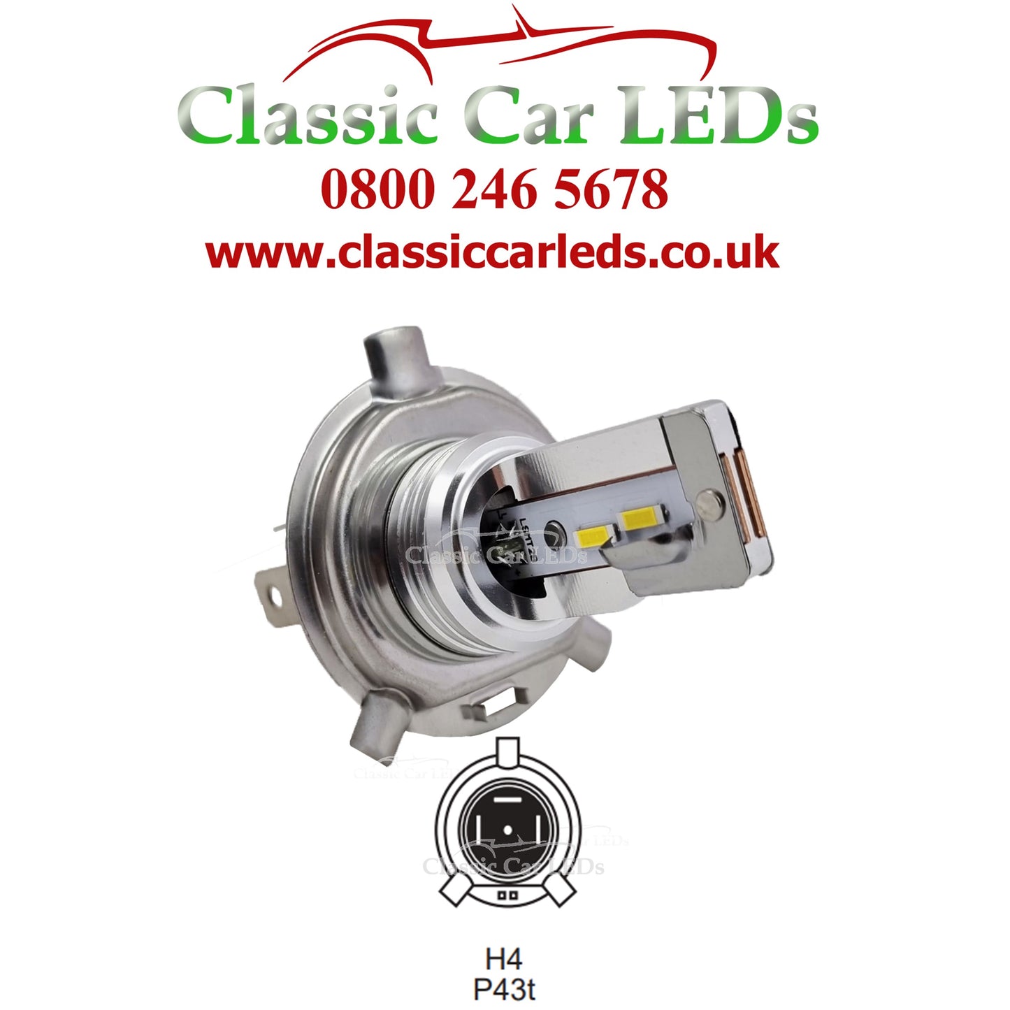 1 x Compact Direct Fit H4 472 476 P43T LED Headlight Bulb Hi/Lo Beam Conversion 5-15 Volts DC