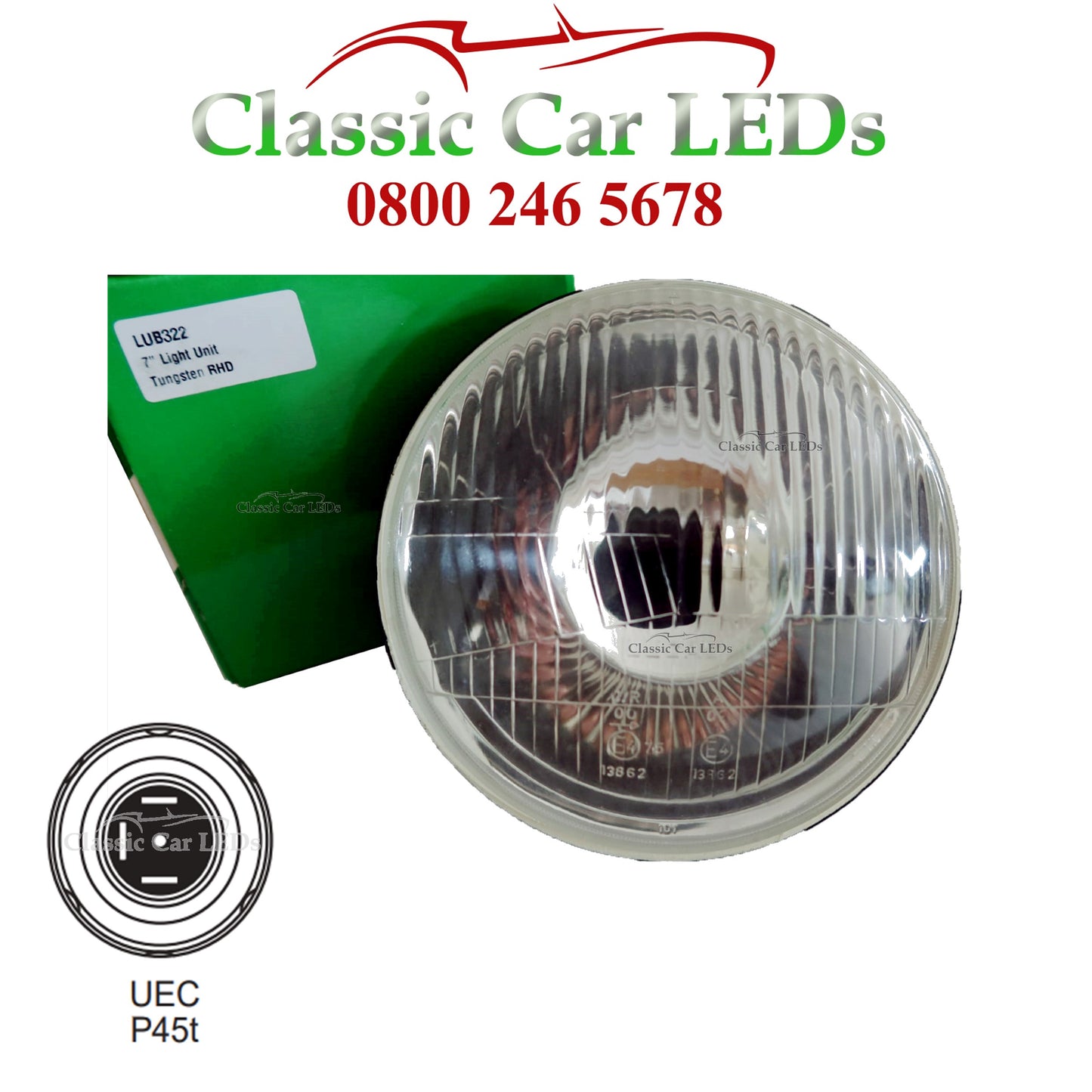 GENUINE LUCAS R2 P45T 7" LUB322 / LUB319 HEADLIGHT REFLECTOR MAIN / DIPPED BEAM E MARKED Classic Car Kit Car