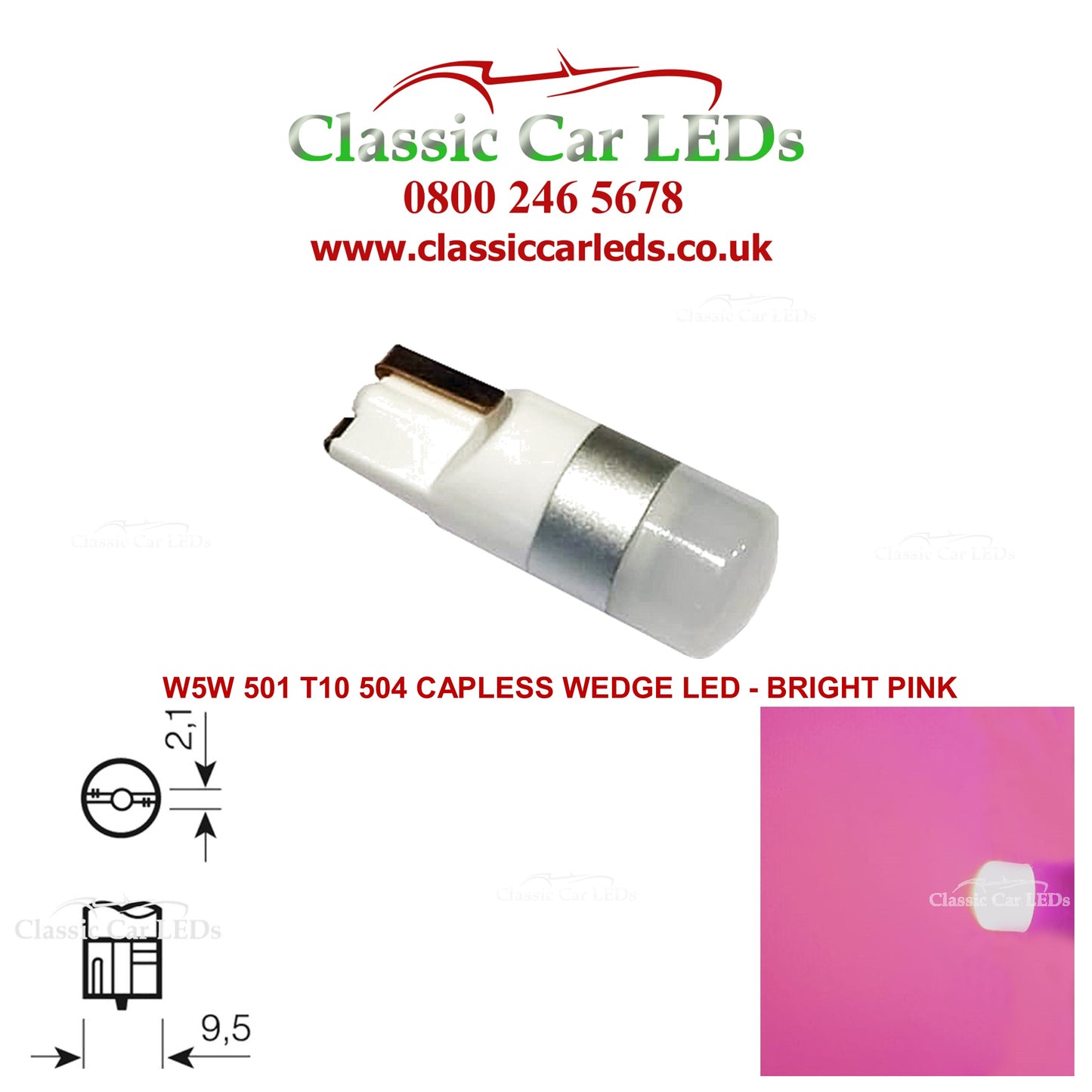 PINK W5W, 501, 504, 505, 507 T10 LED Capless Wedge Bulb Interior Dome Gauges 12 VOLT 24 VOLT