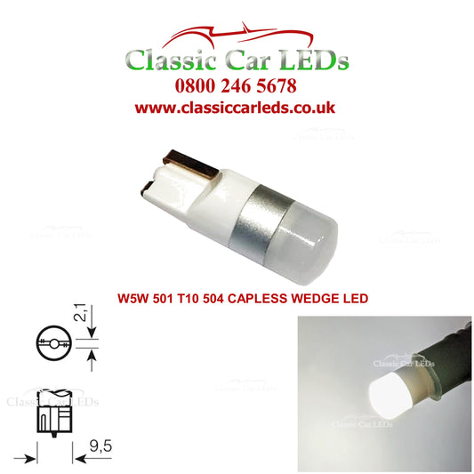 GLB501 T10 LED Bright White Capless Wedge Bulb Sidelight Number Plate Interior