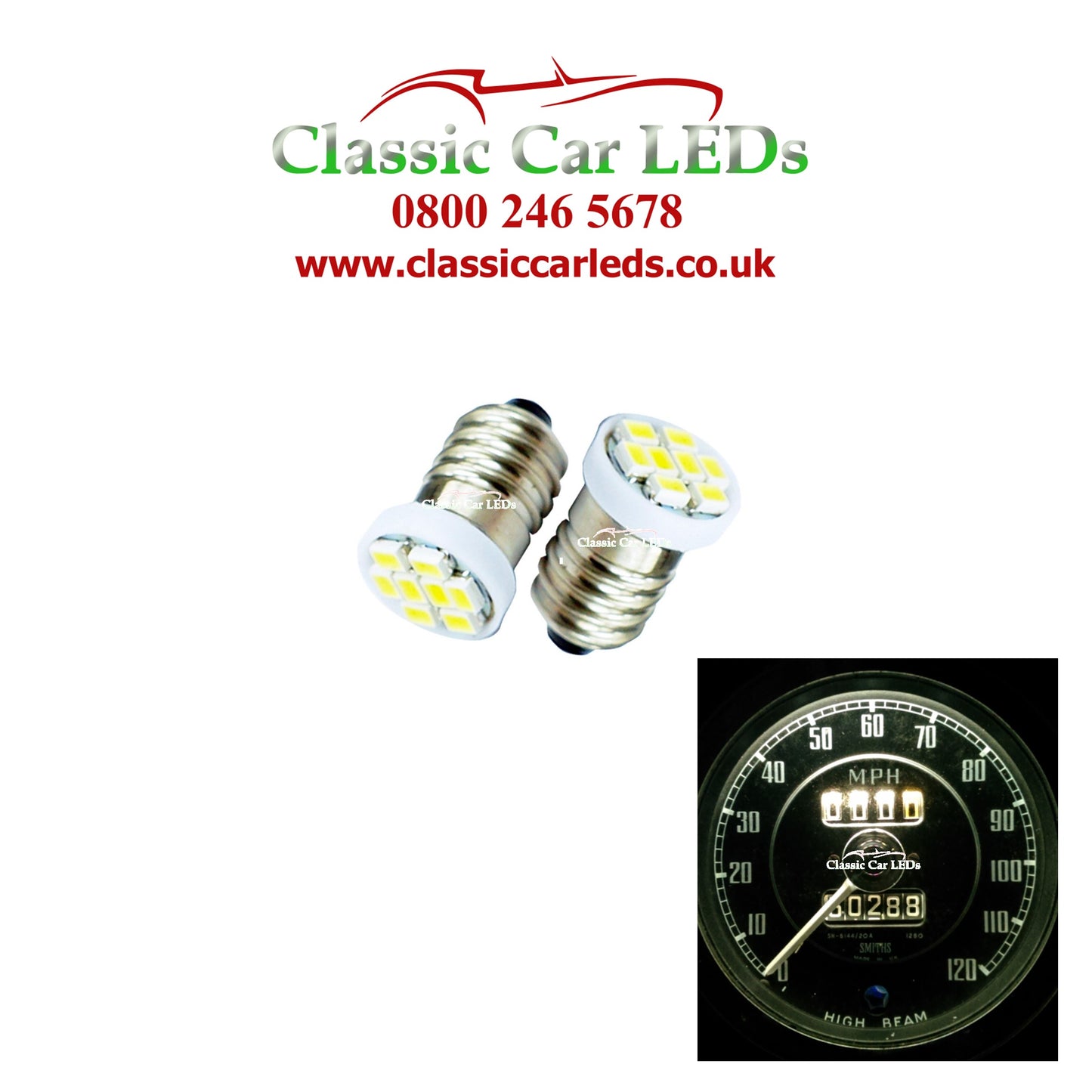 GLB987 E10MES 64 Lumen 8 SMD LED Warm White Bulbs Dashboard / Gauge Lighting