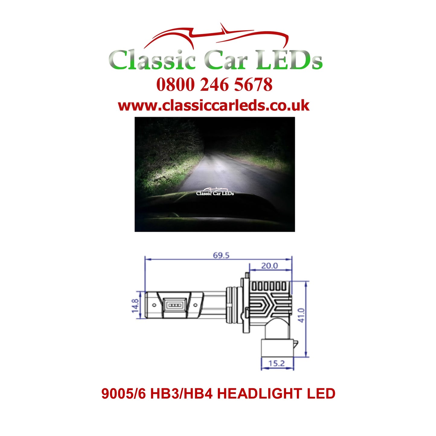 Pair of LED Headlight Conversion Bulbs HB3 HB4 4200 Lumen Main Dipped Fog P20D P22D 12 VOLT 24 VOLT