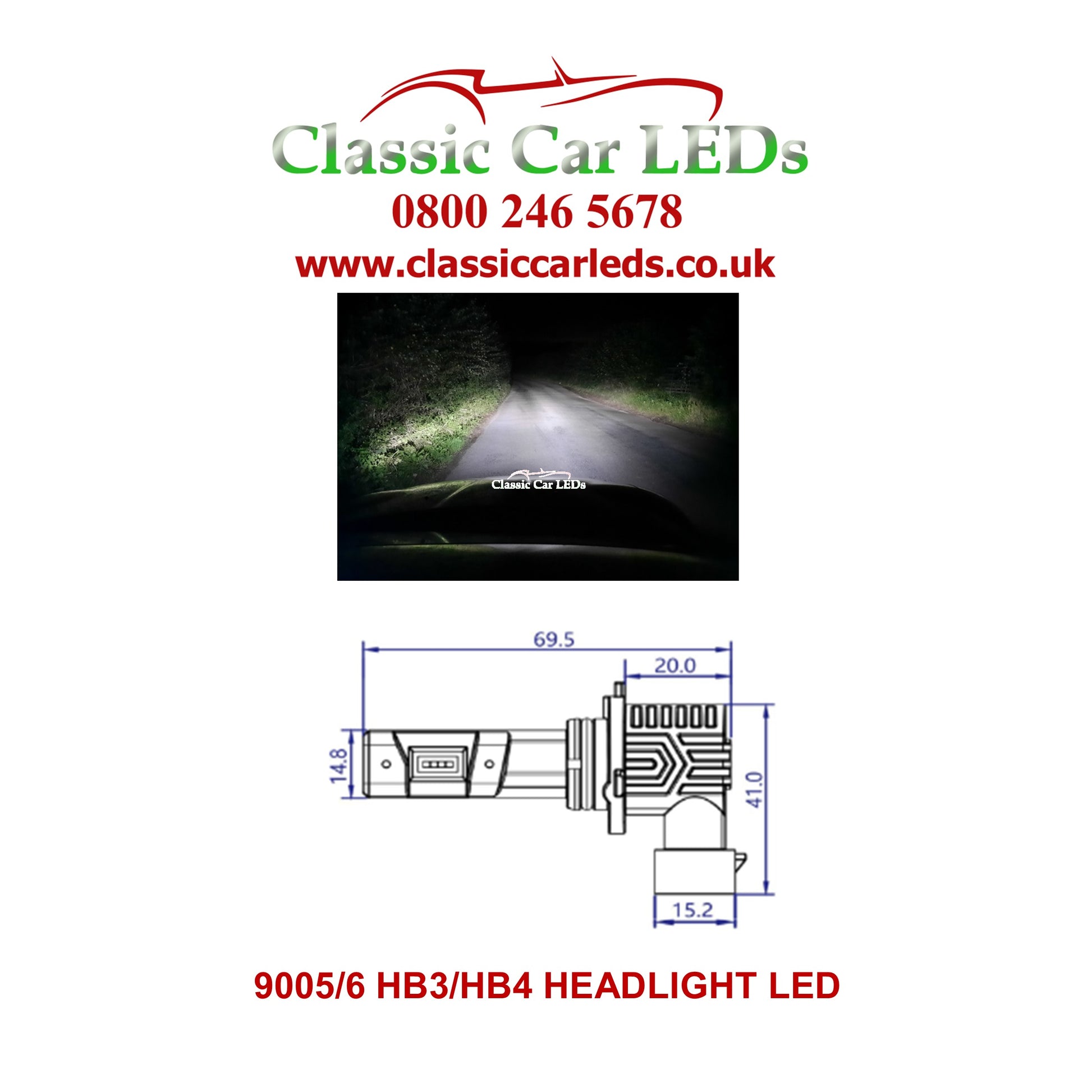 Pair of LED Headlight Conversion Bulbs HB3 HB4 4600 Lumen Main Dipped Fog  P20D P22D – Classic Car LEDs Ltd