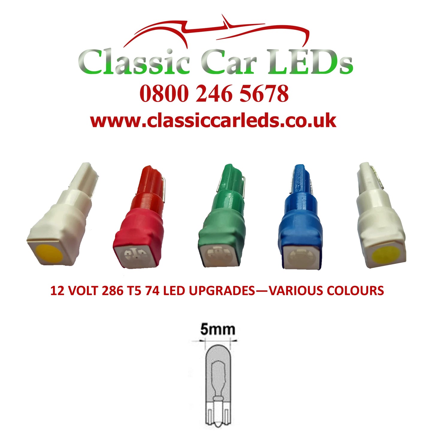 286 T5 LED DASHBOARD / STEP LIGHT UPGRADE BULBS T5 74 VARIOUS COLOURS