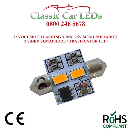 12 VOLT 31MM SELF FLASHING SEMAPHORE / TRAFFICATOR LEDS SLIMLINE 7SV VW BEETLE CAMPER SPLIT