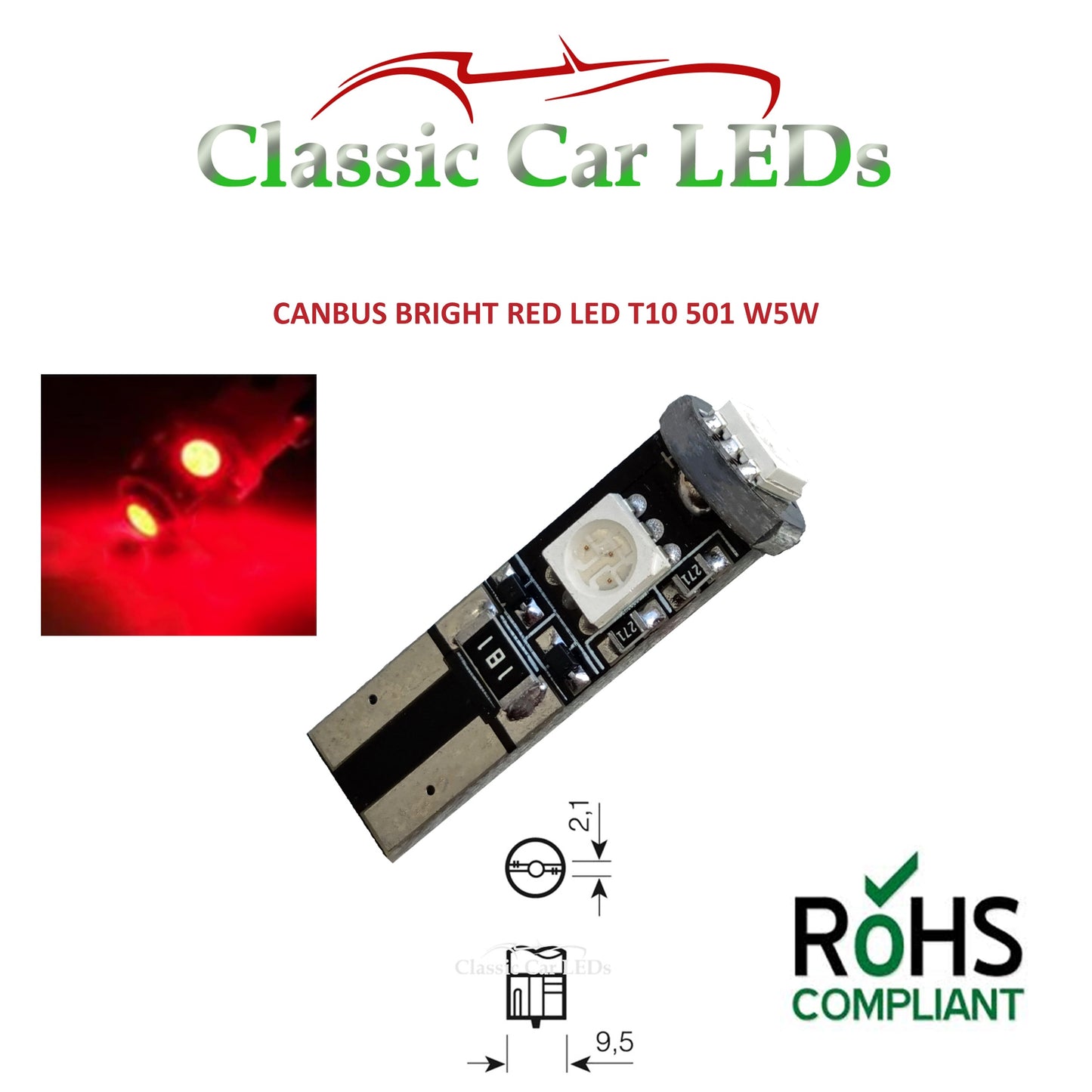 GLB501 T10 LED Canbus Capless Wedge Bulb Sidelight Number Plate Interior Various Colours