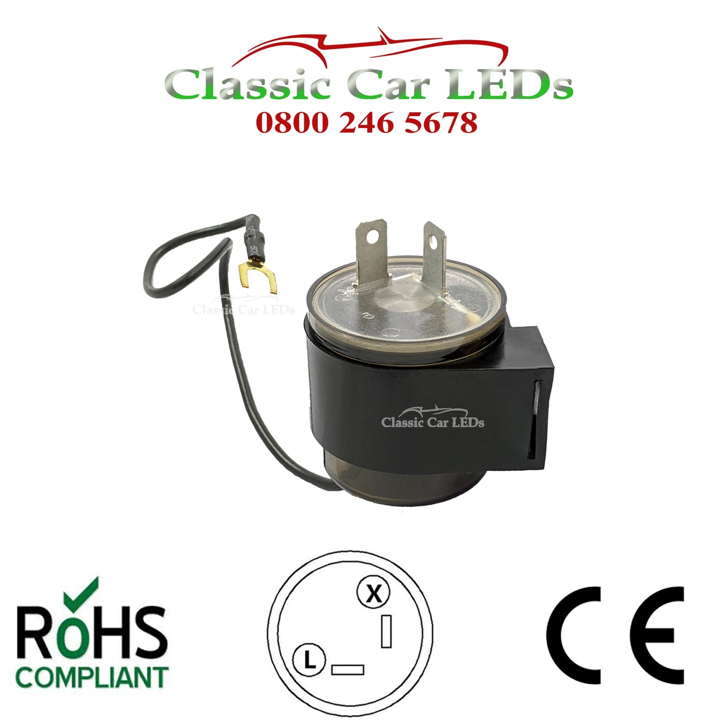 6V ELECTRONIC INDICATOR FLASHER RELAY CLASSIC CAR WITH OE CLICK X L 2 PIN NEGATIVE OR POSITIVE EARTH