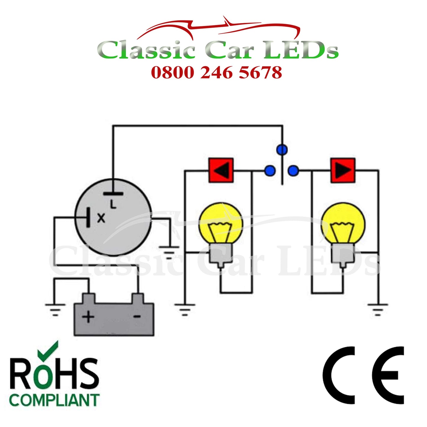 6V ELECTRONIC INDICATOR FLASHER RELAY CLASSIC CAR WITH OE CLICK X L 2 PIN NEGATIVE OR POSITIVE EARTH