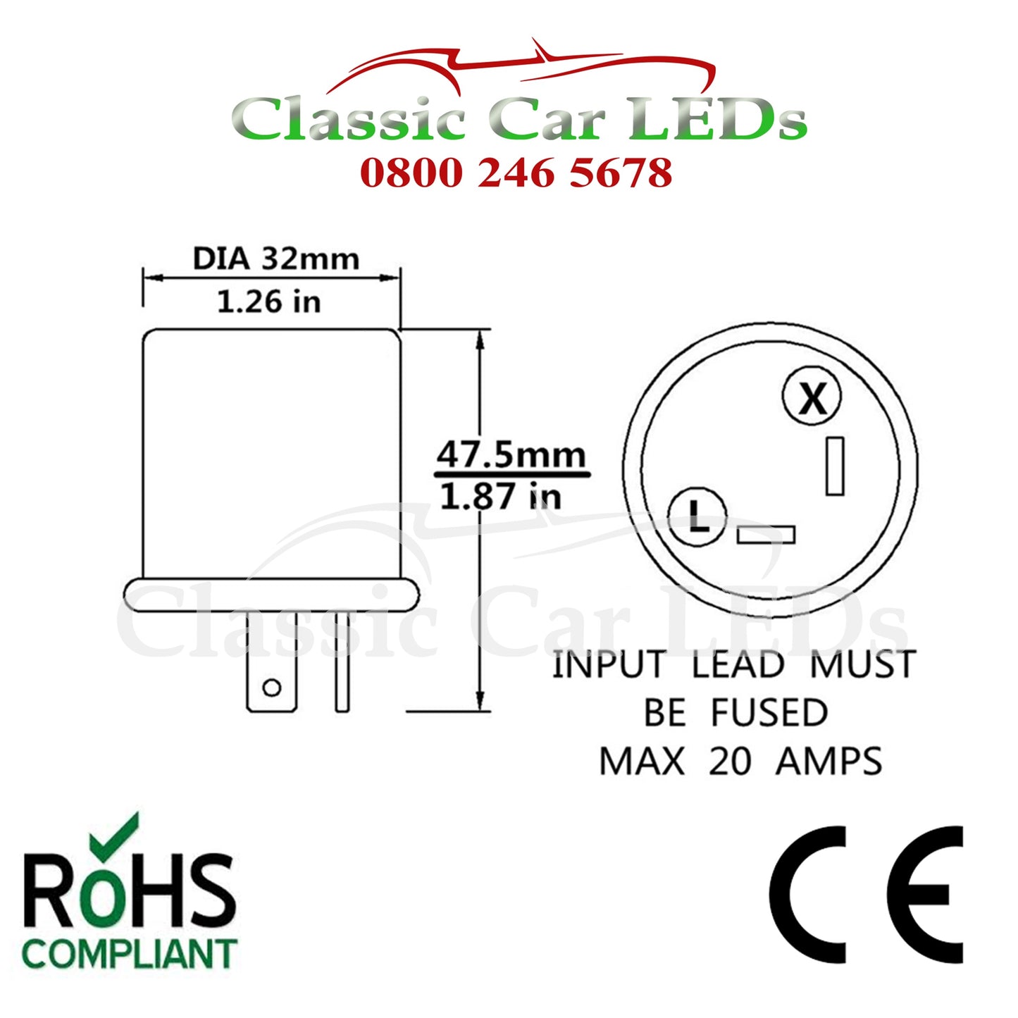 12V 2 PIN ELECTRONIC INDICATOR FLASHER / HAZARD RELAY CLASSIC CAR WITH OE CLICK