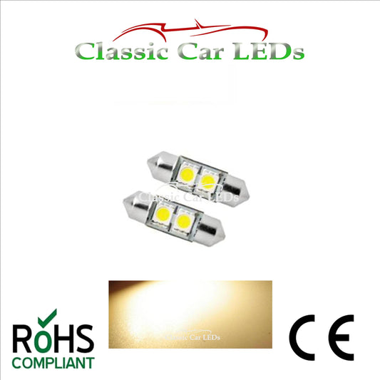 6 Volt 6V WARM WHITE 30 - 31 MM FESTOON LED BULB 5050 2 SMD CLASSIC CAR MOTORBIKE SCOOTER