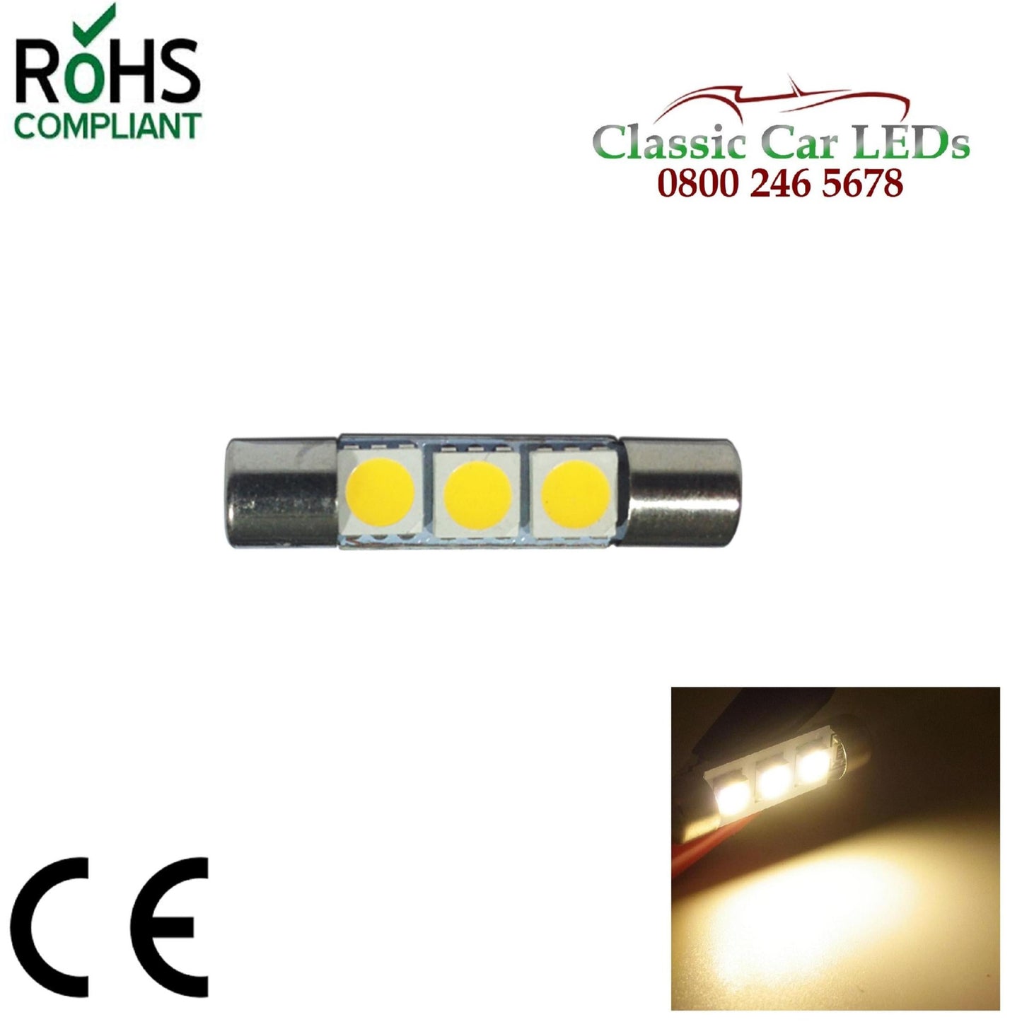 36MM SV7 WARM WHITE CLASSIC CAR INTERIOR COURTESY NUMBER PLATE LED BULB LLB256