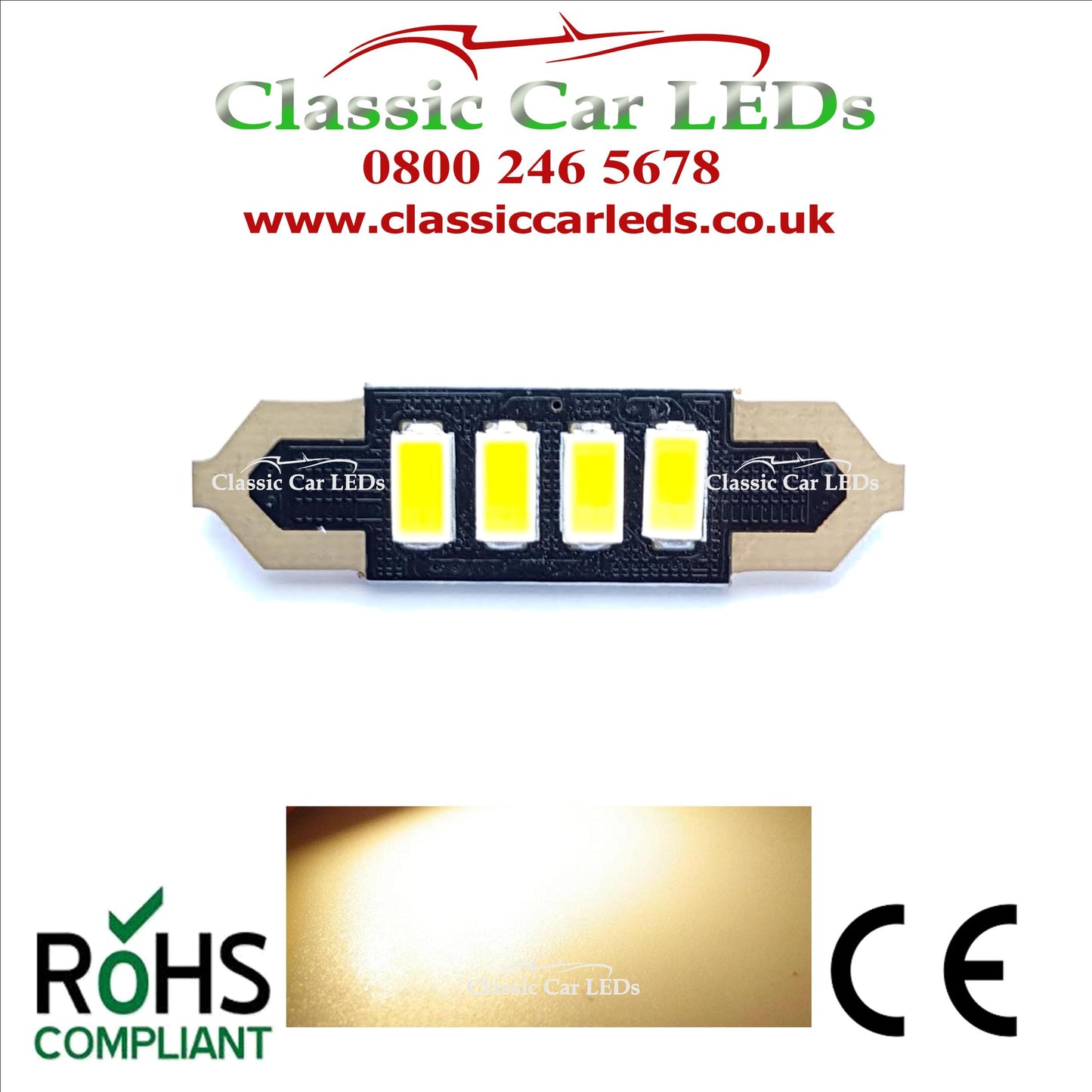 36MM WARM WHITE CLASSIC CAR INTERIOR COURTESY NUMBER PLATE LED BULB 239 254 C5W