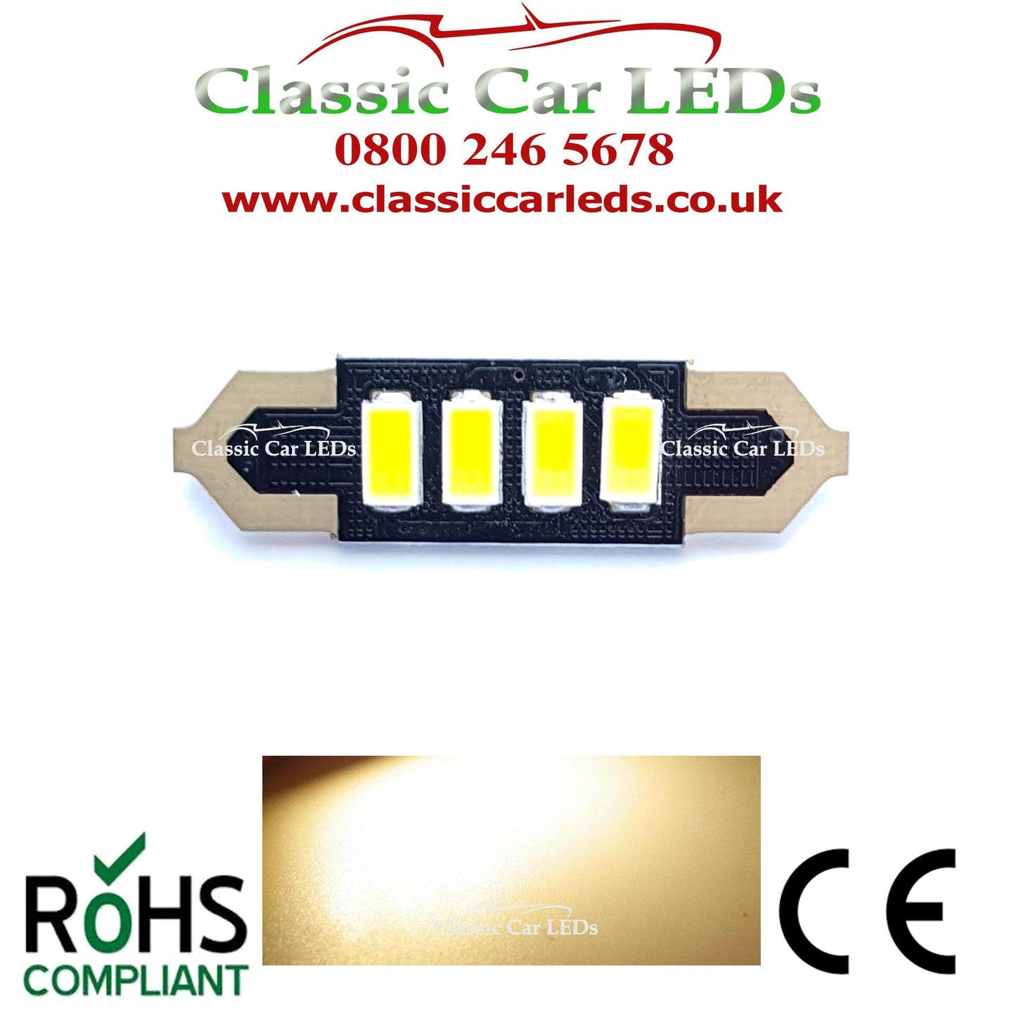36MM WARM WHITE CLASSIC CAR INTERIOR COURTESY NUMBER PLATE LED BULB 239 254 C5W