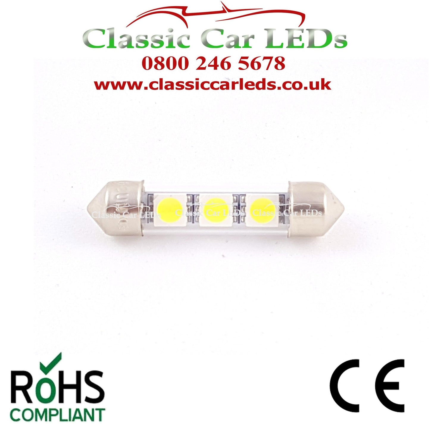 38 - 39 MM FESTOON WHITE GLASS TUBE LED BULB GLB254 C5W