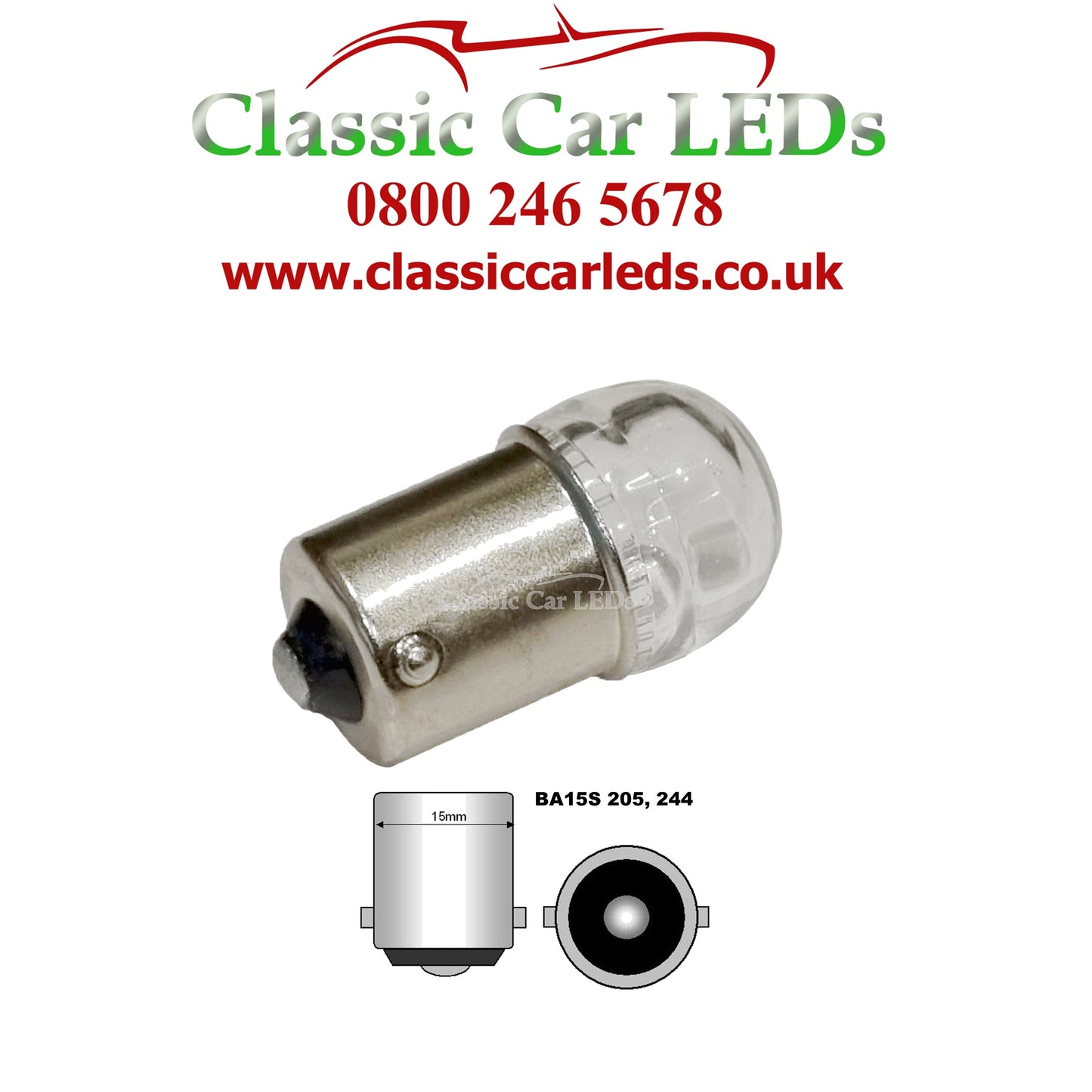 6 VOLT LED BULB 205 244 BA15S 5W POSITIVE EARTH NEGATIVE EARTH SCC