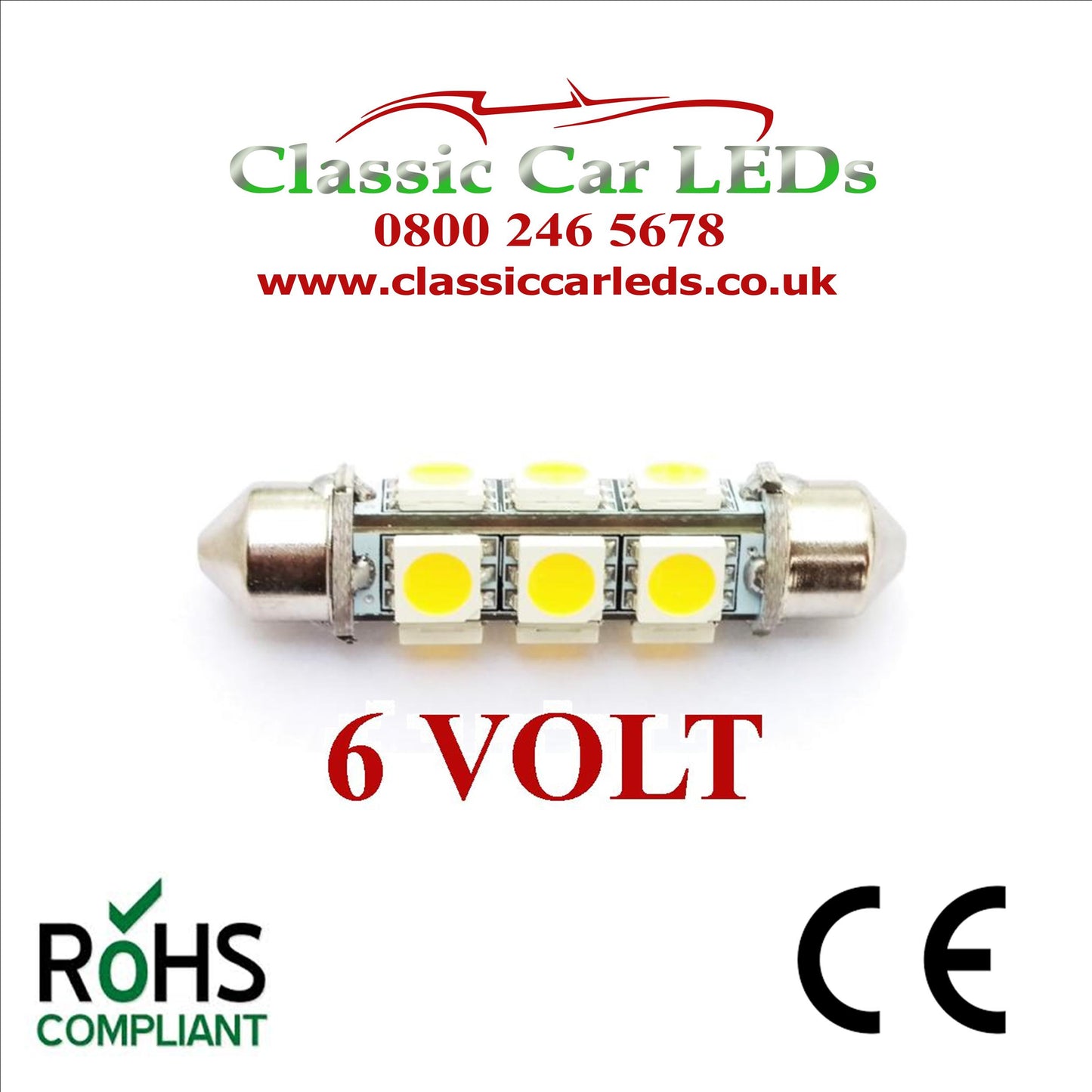 6 Volt White 38 - 39 MM BARREL FESTOON LED BULB 12 SMD CLASSIC CAR MOTORBIKE SCOOTER GLB253