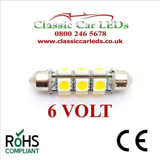 6 Volt 6V 36MM FESTOON LED BULB 5050 12 SMD CLASSIC CAR MOTORBIKE SCOOTER GLB279