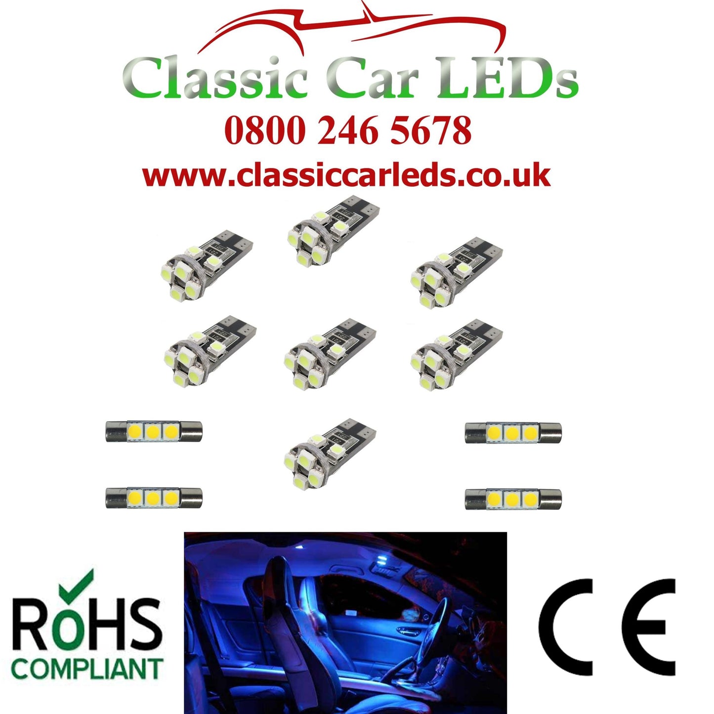 Vauxhall Astra J Interior Lighting 11 x LED Upgrade Kit - Various Colour Options