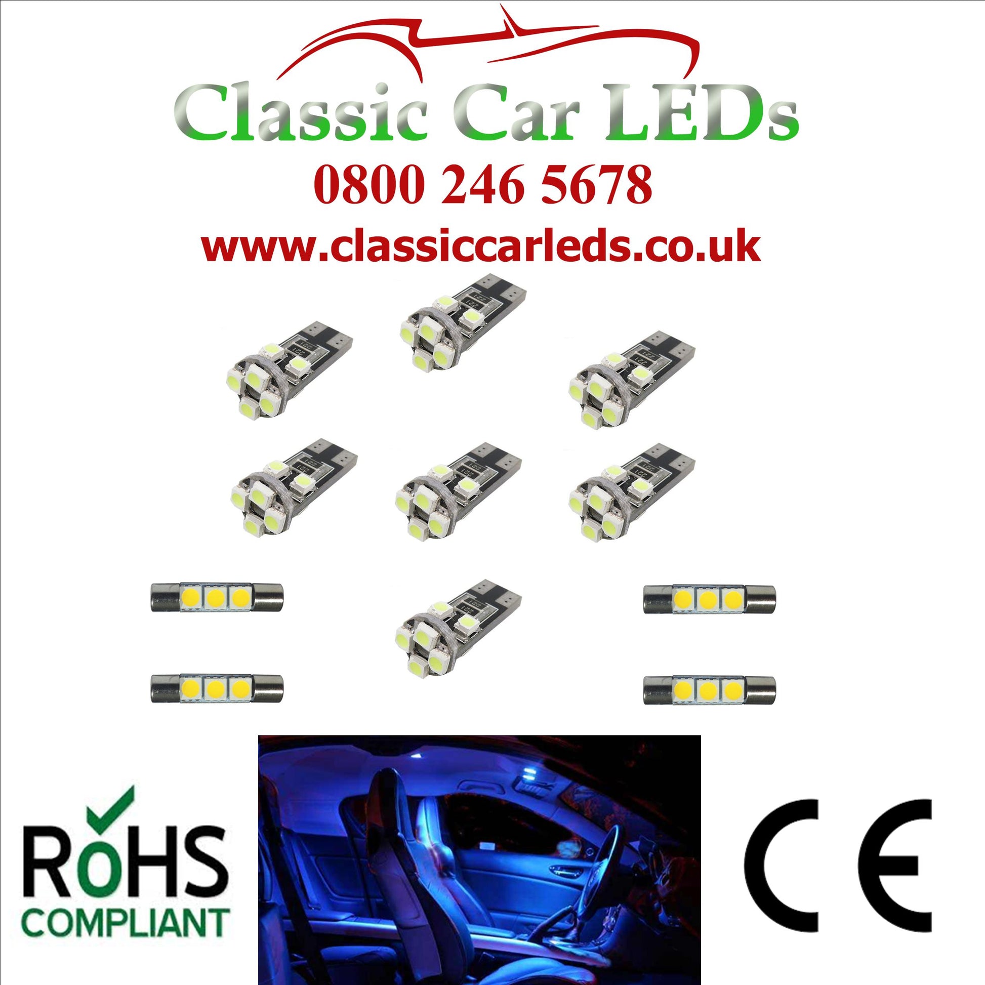 Vauxhall Astra J Interior Lighting 11x LED Upgrade Kit Various Colours –  Classic Car LEDs Ltd