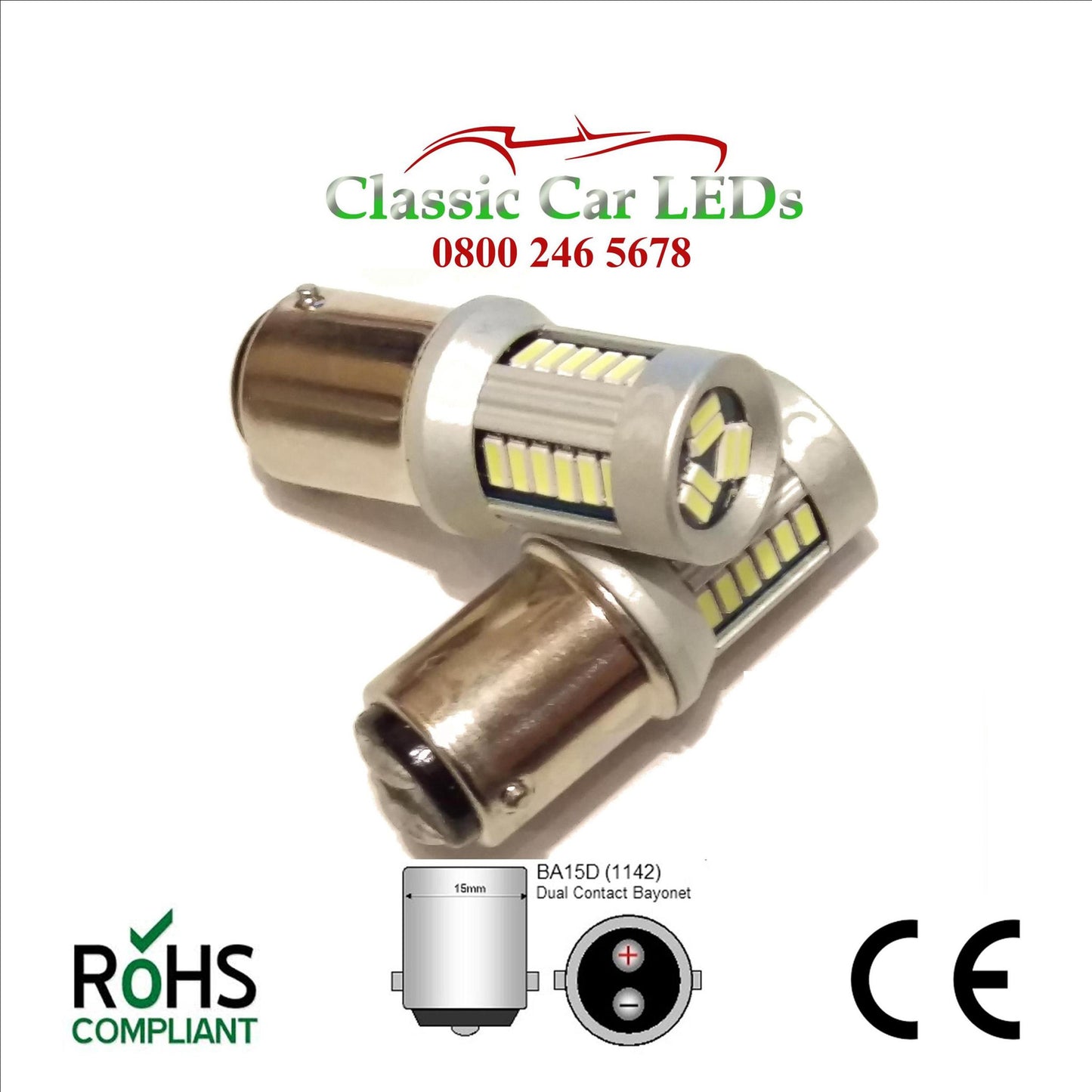 BA15D 6000K WHITE LED BULB P21W 335 1064 LEVEL PINS