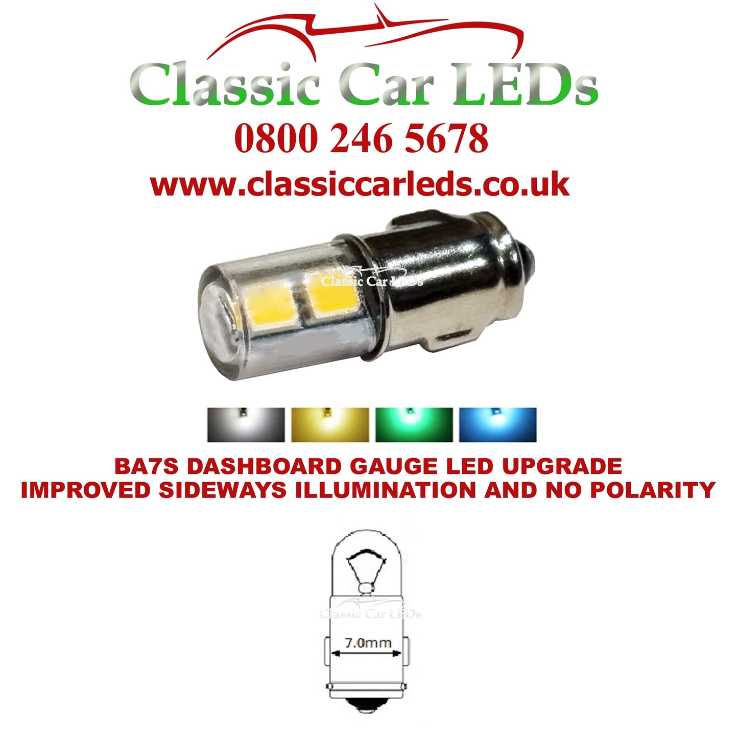 BA7S 281 MCC LED DASHBOARD WARNING SWITCH BULB - VARIOUS COLOURS