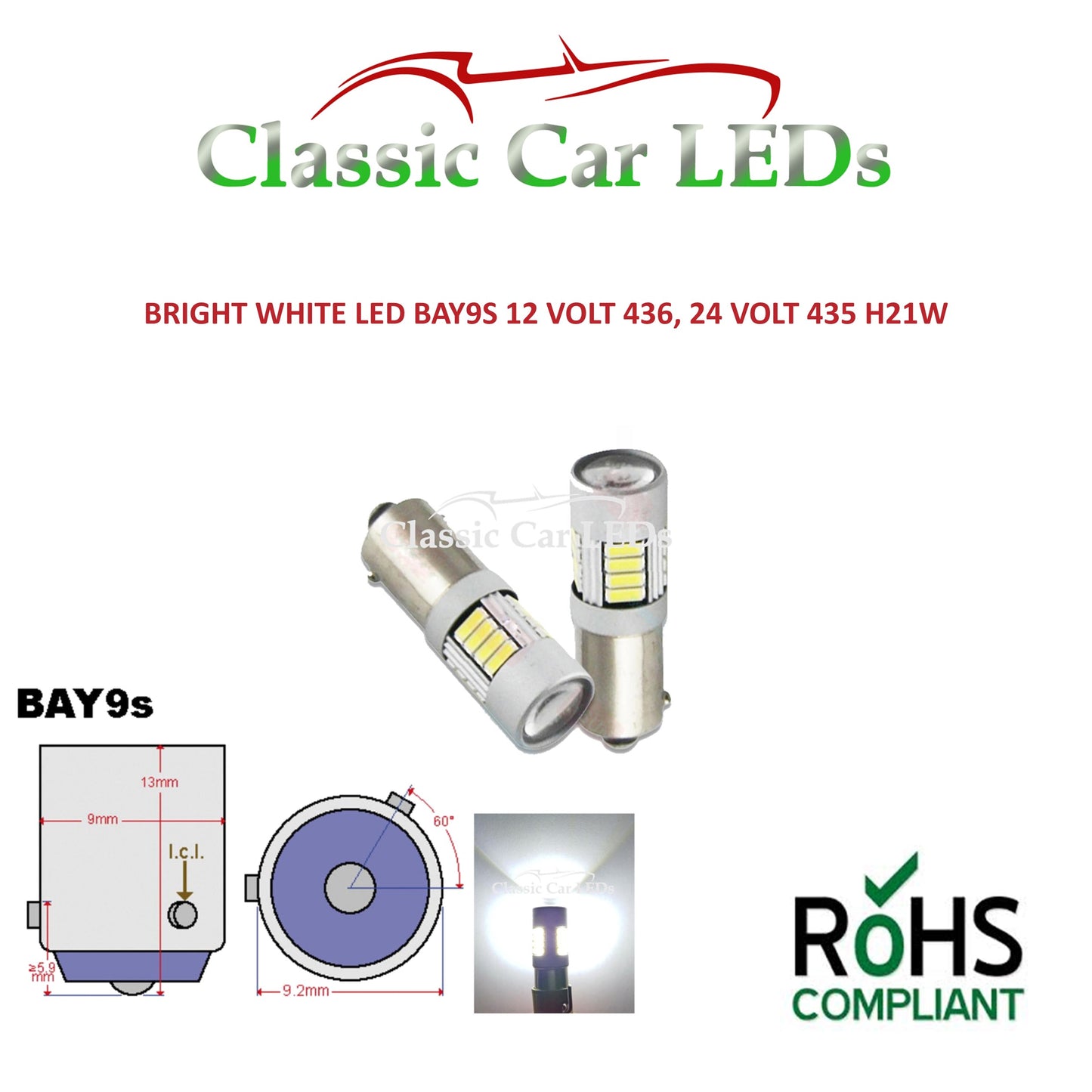 BRIGHT WHITE BAY9S ERROR FREE CANBUS H21W 435 436 12V AND 24V LED SIDE LIGHT UPGRADE BULB