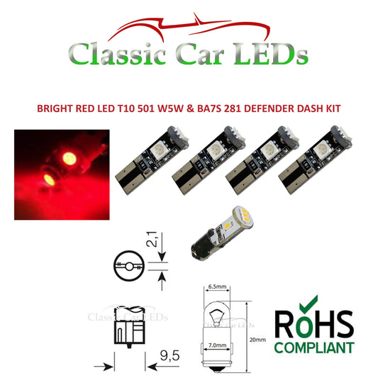 5X GLB501 504 T10 LANDROVER DEFENDER DASH & CLOCK LED BULB UPGRADE VARIOUS COLOURS