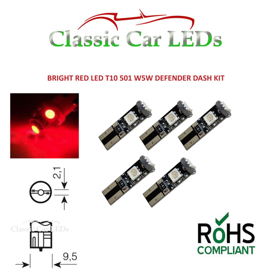 5X GLB501 504 T10 LANDROVER DEFENDER DASHBOARD LED BULB UPGRADE VARIOUS COLOURS